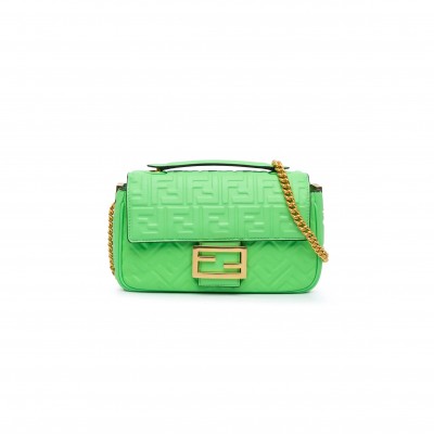 FENDI ZUCCA EMBOSSED LEATHER CHAIN MIDI BAGUETTE (23*13*6cm)